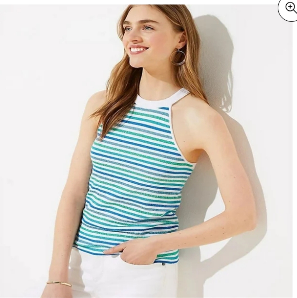 LOFT Womens Striped Halter Top - Blue and Green